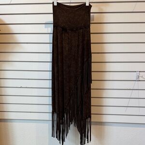 Chic Asymmetrical Fringe Skirt in Dark Brown